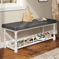 YITAHOME 48 Inch Entryway Bench, Storage Bench with Metal Shelf & Cushioned Seat, Indoor Shoe Rack Bench Seat for Dressing Room, Bedroom, Hallway, Entrance, Grey & White