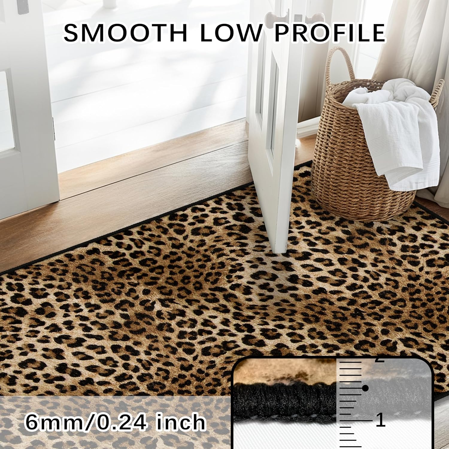 Cheetah Print Entryway Rug 2x3 Area Rug Deep Brown Animal Leopard Thin Door Mat Non Slip Washable Small Floor Mat Carpet for Entrance Porch Indoor Outdoor (Deep Brown, 2'x3')