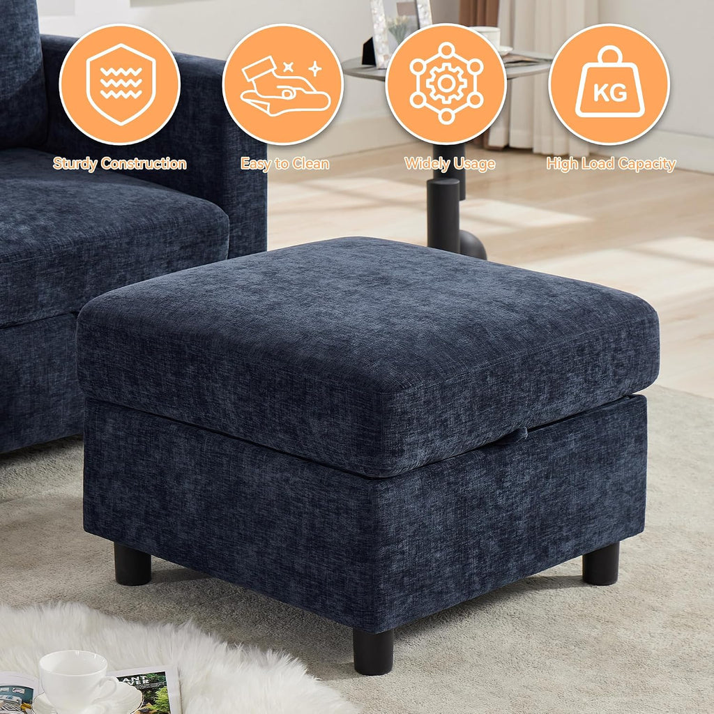 WUTUTUEE 25'' Square Storage Ottoman Module for Modular Sectional Sofa, Living Room Coffee Table Sectional Ottoman Footrest for Convertible Couch, Chenille Navy