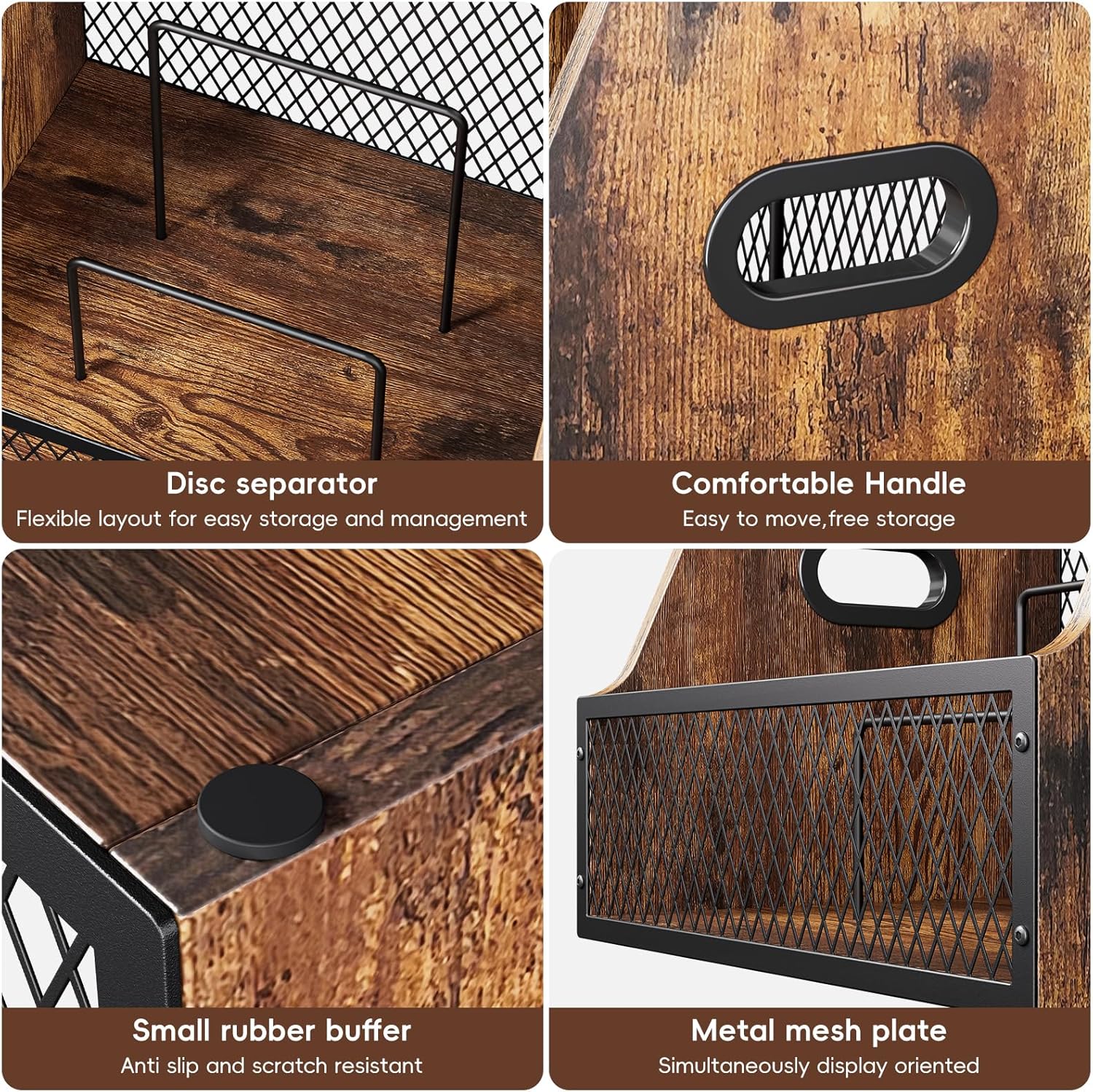 Vinyl Record Storage,Wooden Crate ‌Vinyl Holder with Dividers for Albums & Magazine Rack Organizer for 60+ Records Case Box for 7/10/12 inch