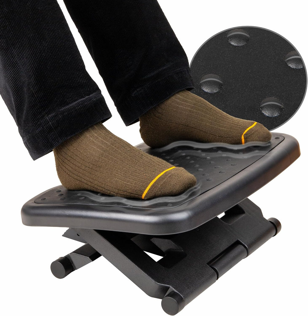 Mind Reader Adjustable Foot Rest with Elastomer Pad for Comfort and Support, Ergonomic Foot Platform, Height Adjustable, Black