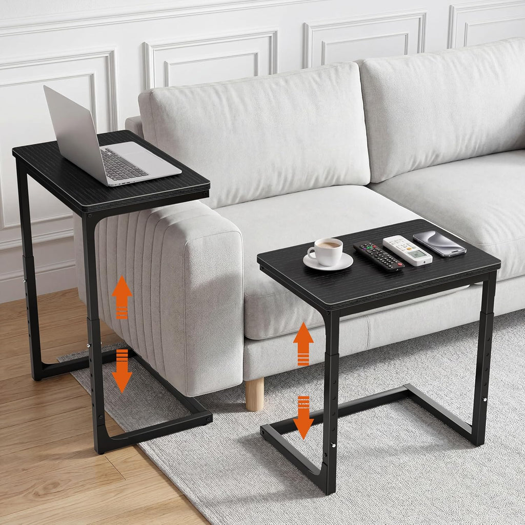 Adjustable C Side Table - End Table Living Room Bedroom Indoor Small C Shaped Couch Tray Desk, Black