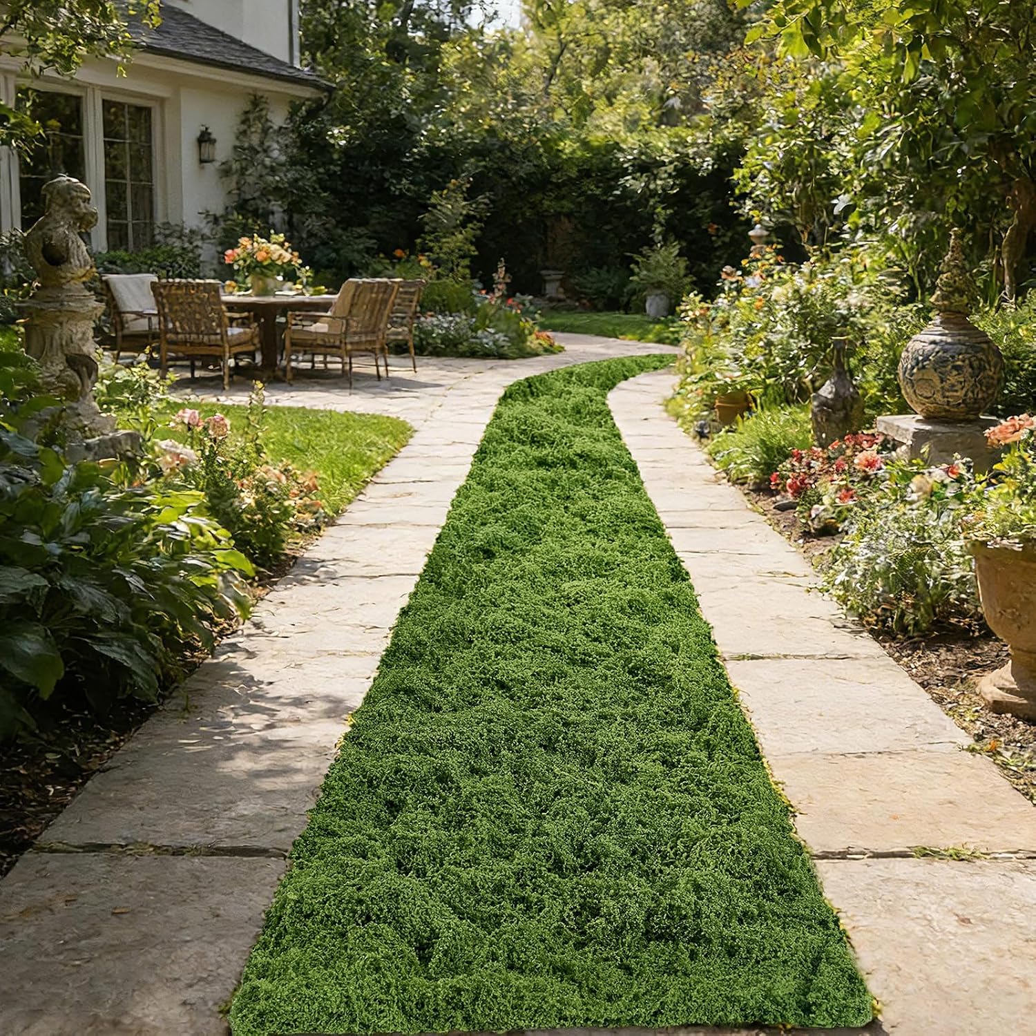 Artificial Moss Mat 15.75“ × 8.86 ft, Faux Moss Roll Runner Sheet for Crafts & Wedding Decor, Reusable Green Nylon Fake Moss Roll for Garden Theme Party, Fireplace & Table Display