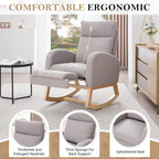 Adulto Wooden Rocking Chair Indoor Outdoor, Teddy Fabric Nursery Rocki,A8 | Features 15° gentle rocking motion, adjustable footstool, thickened headrest, side storage pocket, and solid wood base w