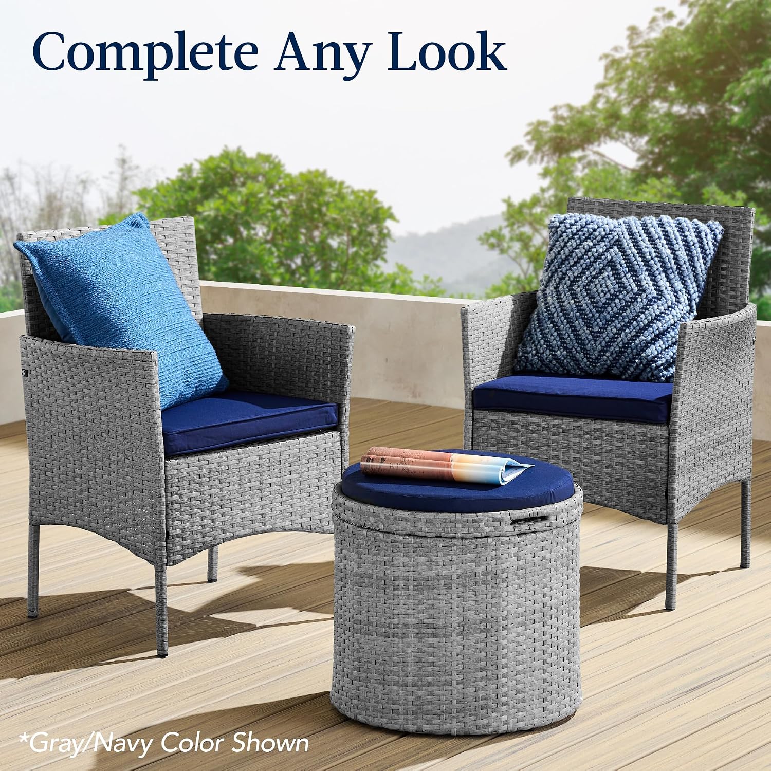 Best Choice Products Round Wicker Ottoman, Multipurpose Outdoor Furniture for Patio, Backyard, Additional Seating, Footrest, Side Table w/Storage, Removable Cushions – Brown/Beige