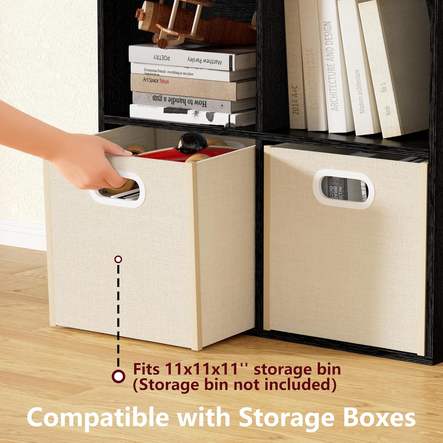 8 Cube Storage Organizer, 11 in Black Cube Shelf, Wood Cubby Storage Organizer with Back Panel & Open Compartments, Vertical or Horizontal Cube Bookshelf Bookcase for Living Room, Bedroom, Entryway