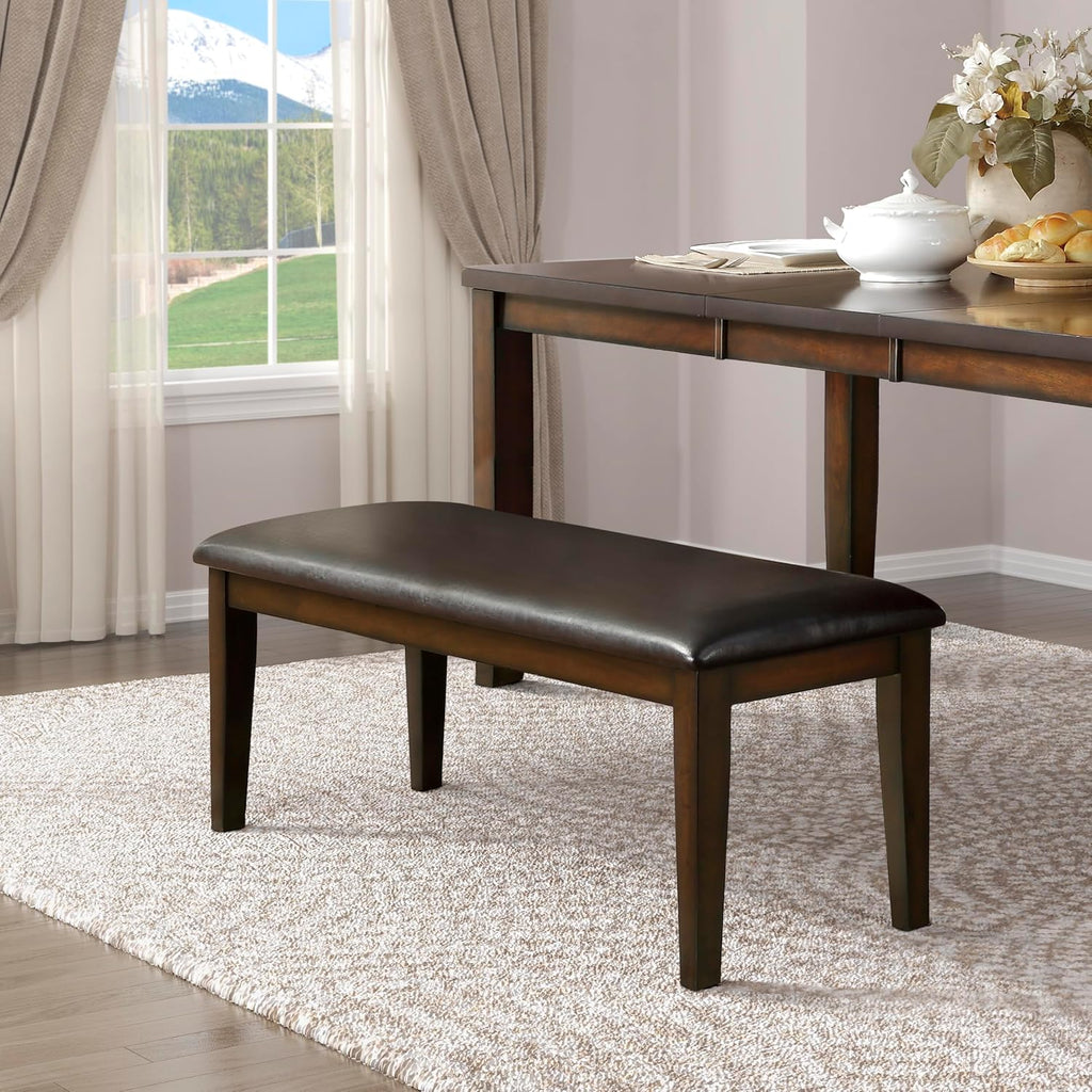 Homelegance 48 Inch Upholstered Dining Bench, Dark Brown Faux Leather Padded Seat Accent Bench with Wood Frame, Easy Assembly, for Dining Room/Kitchen/Entryway/Bedroom, Cherry