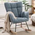 Nursery Rocking Chair, Teddy Upholstered Glider Chair with High Backrest, Tufted Rocker Glider Chair with Thick Cushion, Cozy Rocking Armchair, Rocker Padded Seat for Bedroom(Blue)