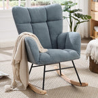 Nursery Rocking Chair, Teddy Upholstered Glider Chair with High Backrest, Tufted Rocker Glider Chair with Thick Cushion, Cozy Rocking Armchair, Rocker Padded Seat for Bedroom(Blue)