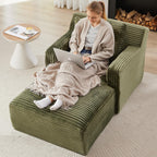 KEIKI 65.4" Indoor Single Chaise Sofa, Oversized Corduroy Lounge Chair for Bedroom & Reading Corner, No Assembly Comfy Sleeper Lounger with High Density Foam & Pocket Spring for Apartment Studio