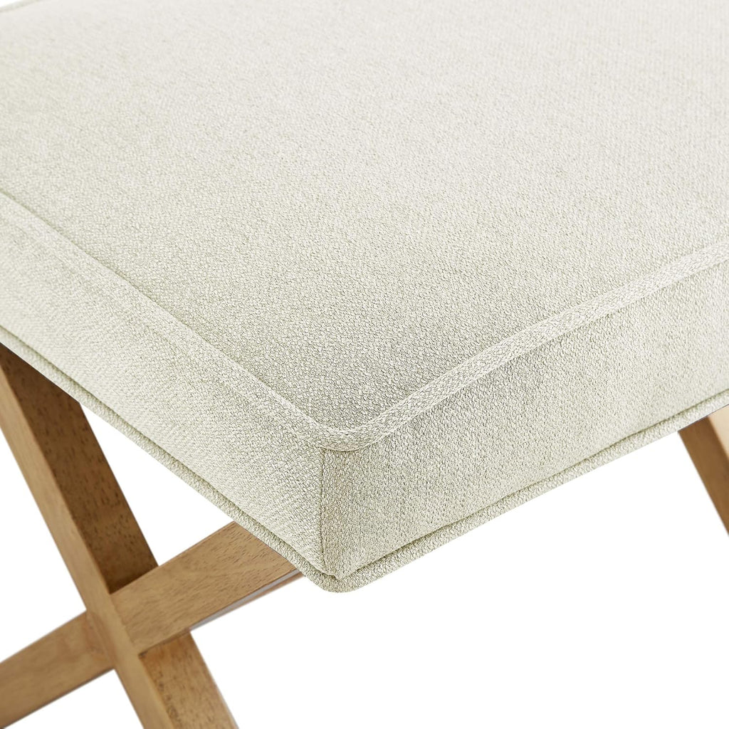 Amazon Basics Small Ottoman Foot Rest, Mid-Century Modern X Square Polyester Foot Stool, Linen, Ivory White, 18" D x 19.8" W x 18.3" H