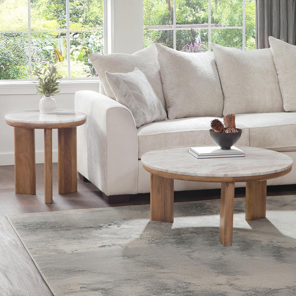 Steve Silver Sidney Brown Marble Top Round End Table