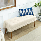 Modern Living Room Bench, Made of Looped Yarn Fabric, with Soft Cushion, Irregular Geometric armrests, and Rubber Wooden Legs, Suitable for Living Rooms, bedrooms, and entrances-Beige RR