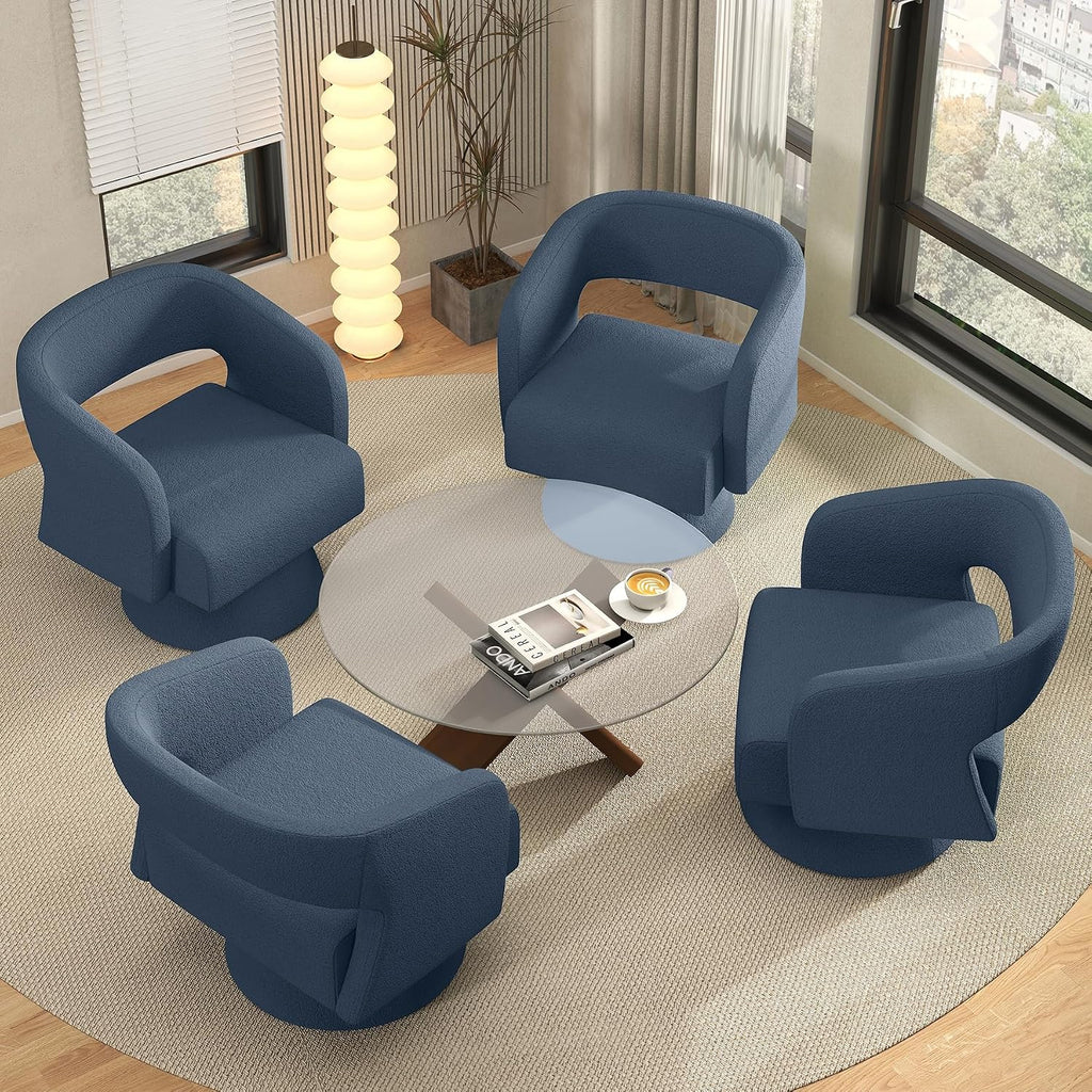Luxanimarion Swivel Barrel Accent Chair,Oversized Teddy Upholstered Round Swivel Chair,Modern Luxury 360 Degree Living Room Vanity Chair for Bedroom Office,Blue,4PCS