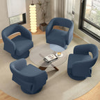 Luxanimarion Swivel Barrel Accent Chair,Oversized Teddy Upholstered Round Swivel Chair,Modern Luxury 360 Degree Living Room Vanity Chair for Bedroom Office,Blue,4PCS