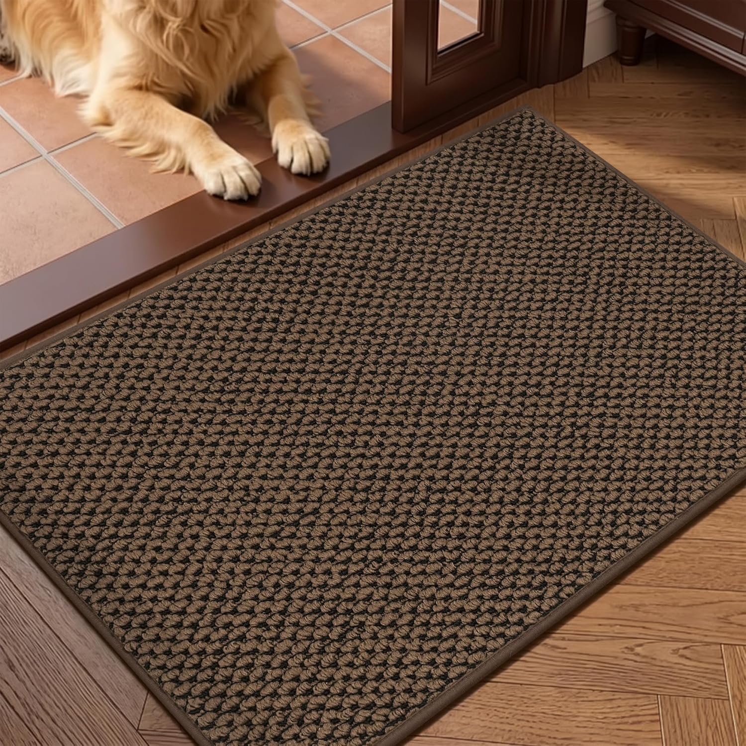 Dirt Trapper Door Mat 24"x 36", Non Slip Washable Doormat, Stain Resist and Absorbent Welcome Mat, Dog Door Mats,Low Profile Entrance Floor Mats for Front Back Door,Brown