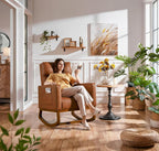 Yaheetech Leather Glider Chair, Modern Rocking Chair, Nursery Faux Leather Glider Chair with Rubber Wood Legs and Side Pocket, Rocking Accent Armchair for Living Room, Bedroom, Brown