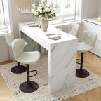 Miereirl Modern 3-Piece Bar Table Set, 55" Faux Marble Pub Dining Table with 2 Swivel Adjustable Barstools, PU Leather Counter Height Chairs with Footrest & Backrest for Kitchen, Dining Room