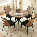 Homedot Modern Rattan Dining Chairs Black Set of 4, Upholstered Dining Room Chairs Boucle Woven Cane Kitchen Dining Accent Chairs for Reception Rooms, Restaurant