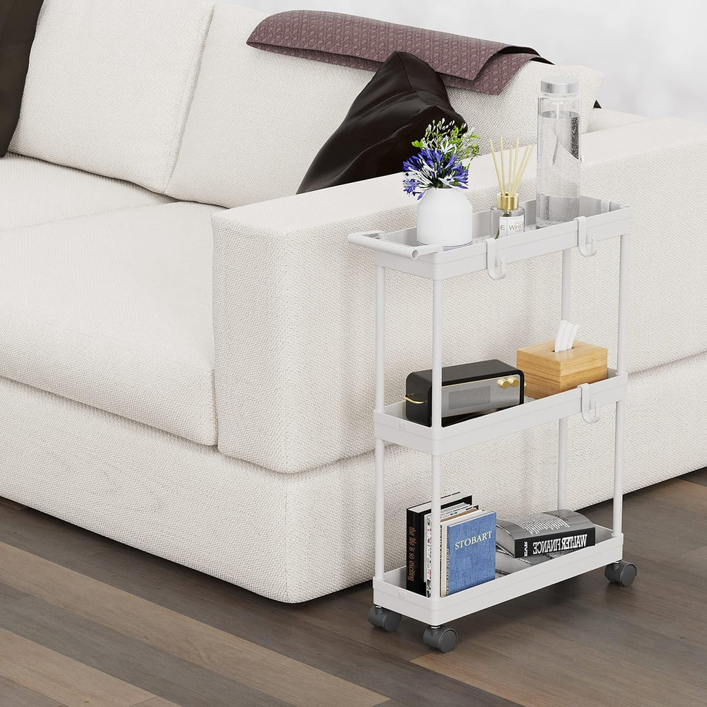 Simple Houseware 3-Tier Slim/Narrow Storage Cart with Handle, 5.5'' Wide x 27.5'' Height Rolling Organizer for Kitchen, Bathroom, Laundry Room - White
