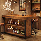Tribesigns Large Kitchen Island with Storage, 55-Inch Wooden Stationary Island Table with Metal Frame, 3-Tier Industrial Center Bar Table with Thickened Countertop for Kitchen, Dining Room, Brown