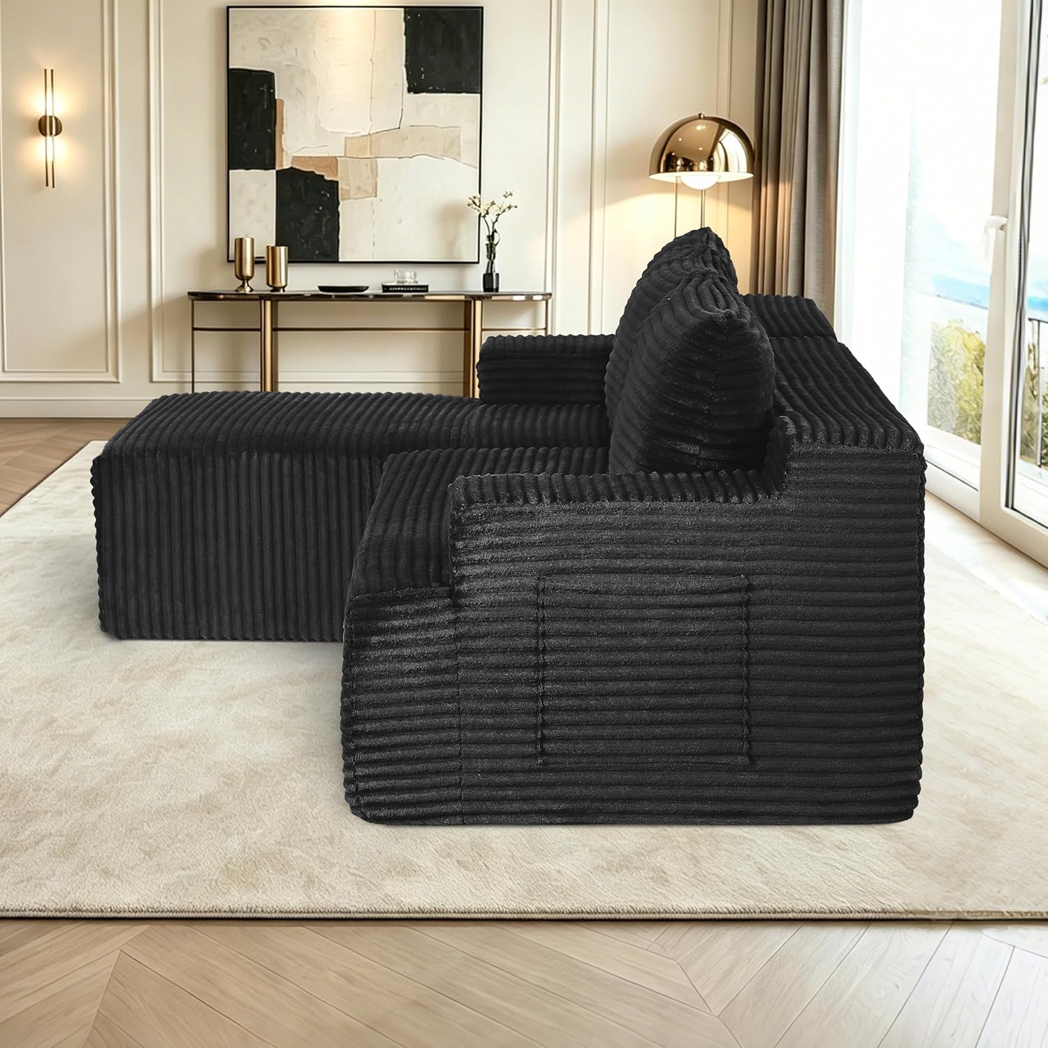 96" L Shaped Cloud Sectional Couch with Chaise, Deep Seat Modular Sectional Sofa Corduroy Memory Foam Sofa Boneless Couches for Living Room Bedroom, No Assembly Required | Breathable material