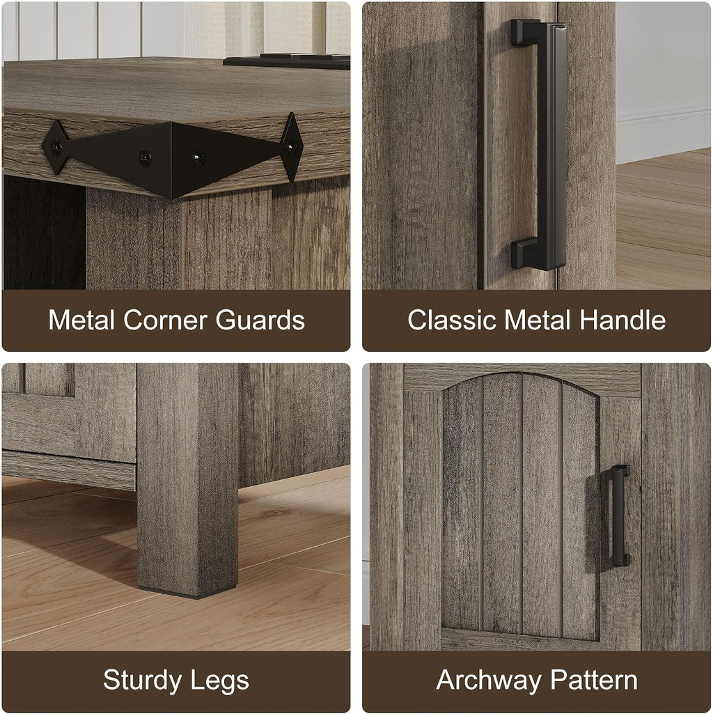 Farmhouse Nightstand with Charging Station, Set of 2 End Table with USB/Type-C Ports and Power Outlets, Rustic Bedside Table with Large Storage and Open Shelf, Modern Side Table for Bedroom, Gray