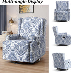 Swivel Rocker Recliner Chair Set of 1, Manual Nursery Glider Recliner, Floral Fabric Wingback Accent Chair with Adjustable Backrest & Footrest for Small Spaces Living Room Bedroom -Navy Blue