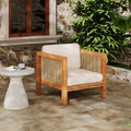 Outdoor Club Chair Set of 2 — Acacia Wood Frame, Wicker Armrests & Beige Cushions, 400 lbs Capacity, for Patio Garden Backyard