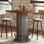 Tribesigns Round Bar Table, 39.4" H Wood Bistro Pub Table with Metal Ring Footrest for Dining Coffee Cocktail Living Room, Small Space, Brown & Gray (Only Table)