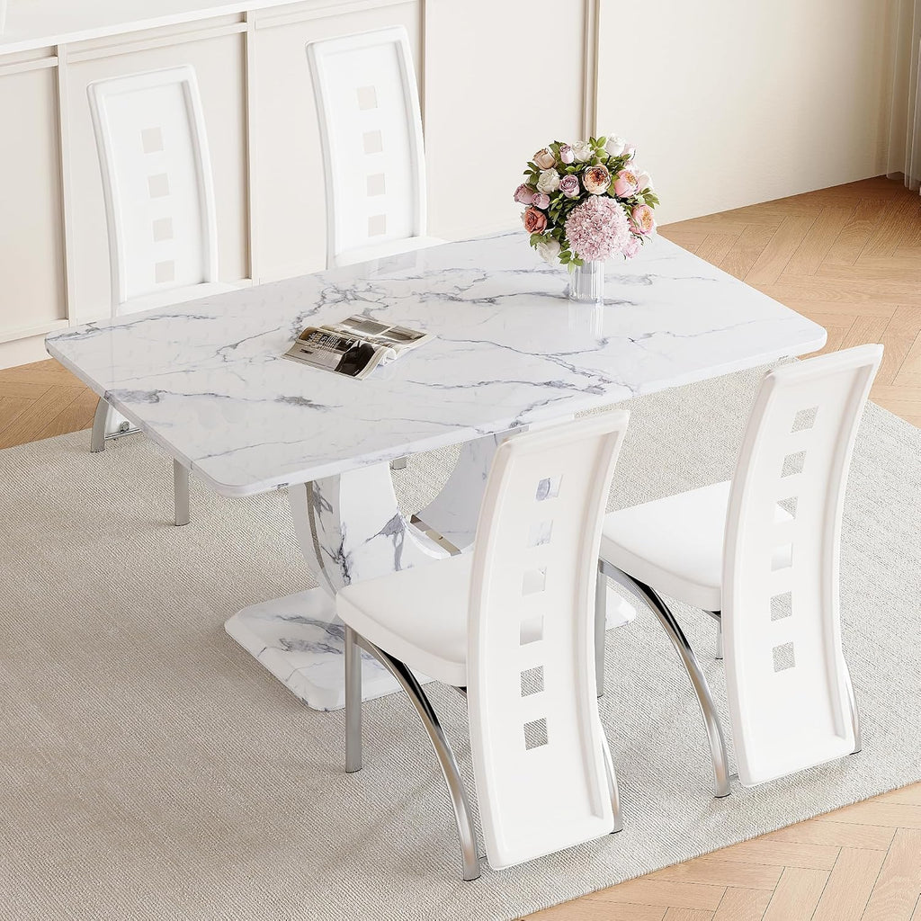 White Dining Chairs Set of 4, Upholstered Kitchen Chairs Set of 4 | Faux Leather Cushion and Metal Legs, Modern Dining Room Chair for Restaurant Kitchen