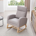 Adulto Wooden Rocking Chair Indoor Outdoor, Teddy Fabric Nursery Rocki,A8 | Features 15° gentle rocking motion, adjustable footstool, thickened headrest, side storage pocket, and solid wood base w