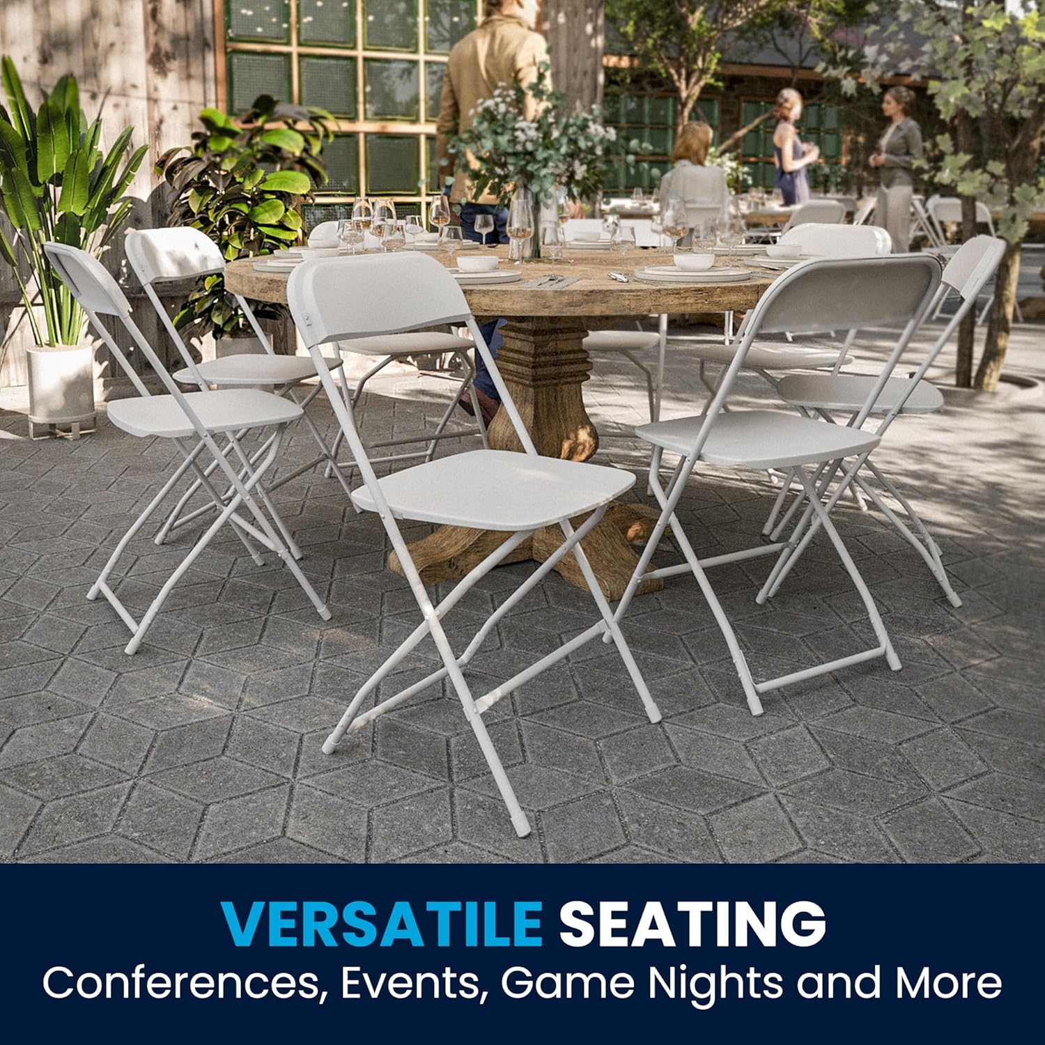 Flash Furniture Hercules Set of 10 Indoor/Outdoor Heavy-Duty Plastic Folding Chairs, Foldable Commercial Stacking Chairs with 650-lb. Static Weight Capacity, White