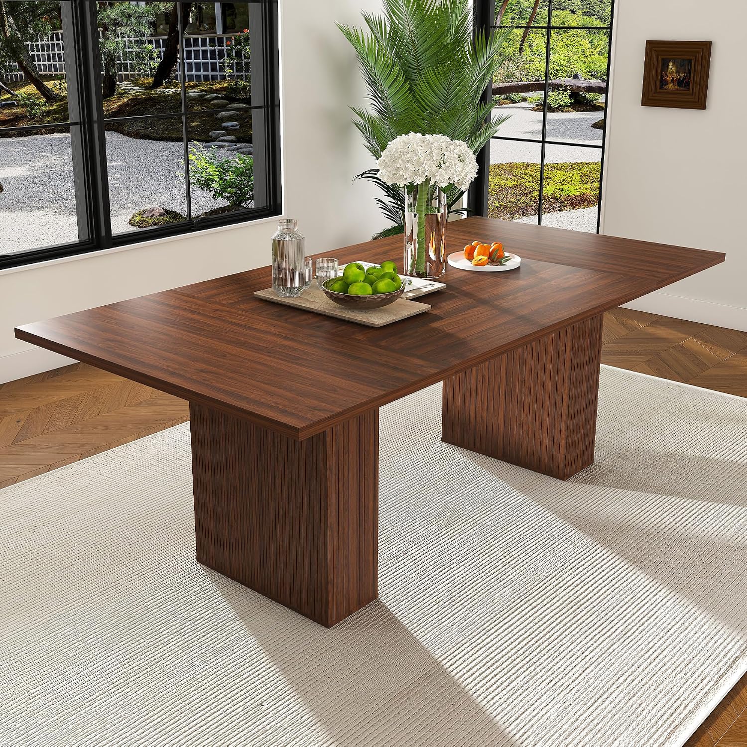 Rectangle Dining Table for 4-6, 78" Modern Dining Room Table with 2-Tier Storage Shelf Wood Rectangle Kitchen Dinner Furniture for Home, Dining Room