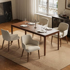 Upholstered Dining Chairs Set of 2, Modern Kitchen Chairs with Back and Curved Armrest, Fabric Side Dining Room Chairs with Wood Legs for Kitchen Dining Room Restaurant, Beige