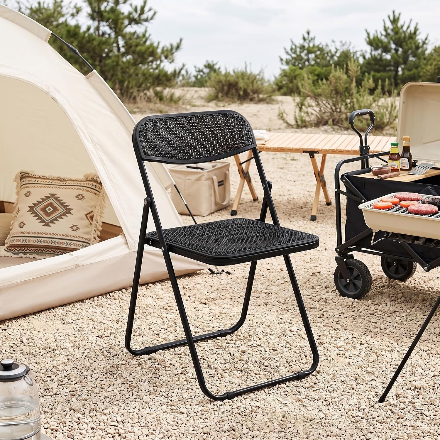 VECELO Plastic Folding Chairs 2 Pack, Metal Frame for Indoor/Outdoor, Black | Breathable Mesh Backrest & Seat, Foldable Portable Chair, No Assembly Required, for Party, Camping, Events