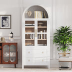 71" Tall Arched Kitchen Pantry Cabinet,Wood Storage Cabinets Food Pantry Funiture with 2 Large Drawers and Adjustable Shelves,Farmhouse Versatile Cupboard for Kitchen,Living Room,Dining Room (White)
