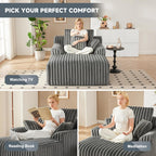 Mangodan 63" Oversized Chaise Lounge Chair Indoor, Boneless Couch Chair with 3 Pillows, Comfy Reading Chair with Wide Arms, No Assembly Required Corduroy Couch, Sleeper Sofa for Living Room, Gray
