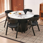 NORDICANA 47 Inch Round Dining Table, Modern Kitchen Dinner Table for 4–6 People, MDF Core, Two-Part Wood Table Top White with Black Strip Columns Base, Table only
