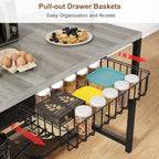 Jocoevol 46'' Kitchen Island with Storage, Bakers Rack with Storage & 3-Tier Shelves, Microwave Stand Coffee Bar Table with Hooks, Industrial Kitchen Island Table for Dining Living Room, Grey