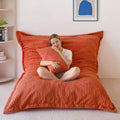 MAXYOYO Giant Bean Bag Chair with Pillow, 3 in 1 Convertible Bean Bag Chair for Adults with Washable Cover, Removable Floor Cushion Stuffed Floor Lounger for Living Room Bedroom, Orange, Full