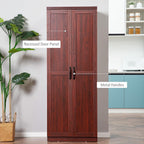 63" 2-Door Kitchen Pantry, Freestanding Storage Cabinet with 5-Tier Shelving and 2 Adjustable Shelves for Dining Room, Cherry Wood Color