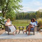 Garvee 2 Pieces Patio Furniture Set, Outdoor Wicker Chairs of 2,All Weather High Back Rattan Chairs 2-Seater with Comfy Cushions for Porch Deck,Gray & Blue