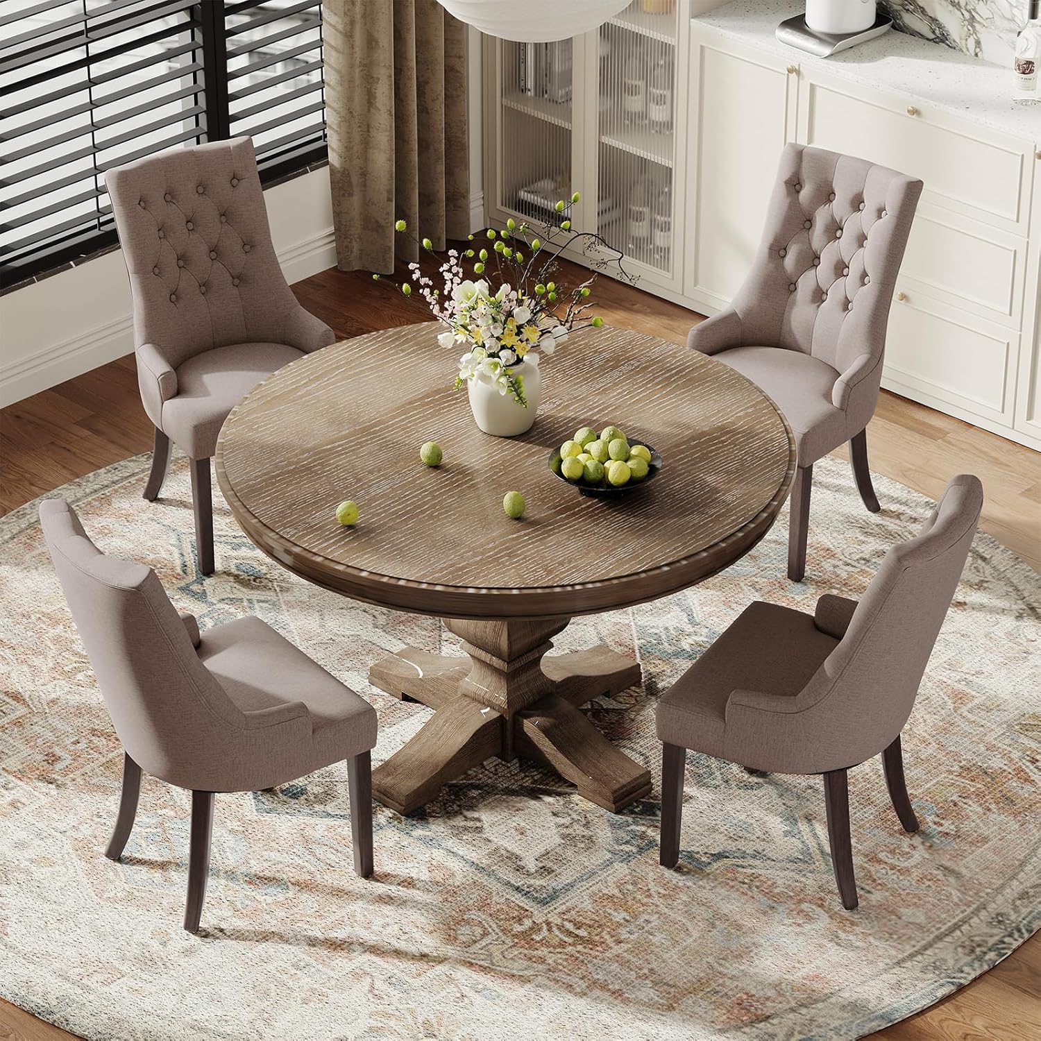 COLAMY Fabric Side Dining Chairs Set of 4, Wingback Upholstered Dining Room Chairs with Tufted Button, Living Room Chairs for Home Kitchen, Taupe