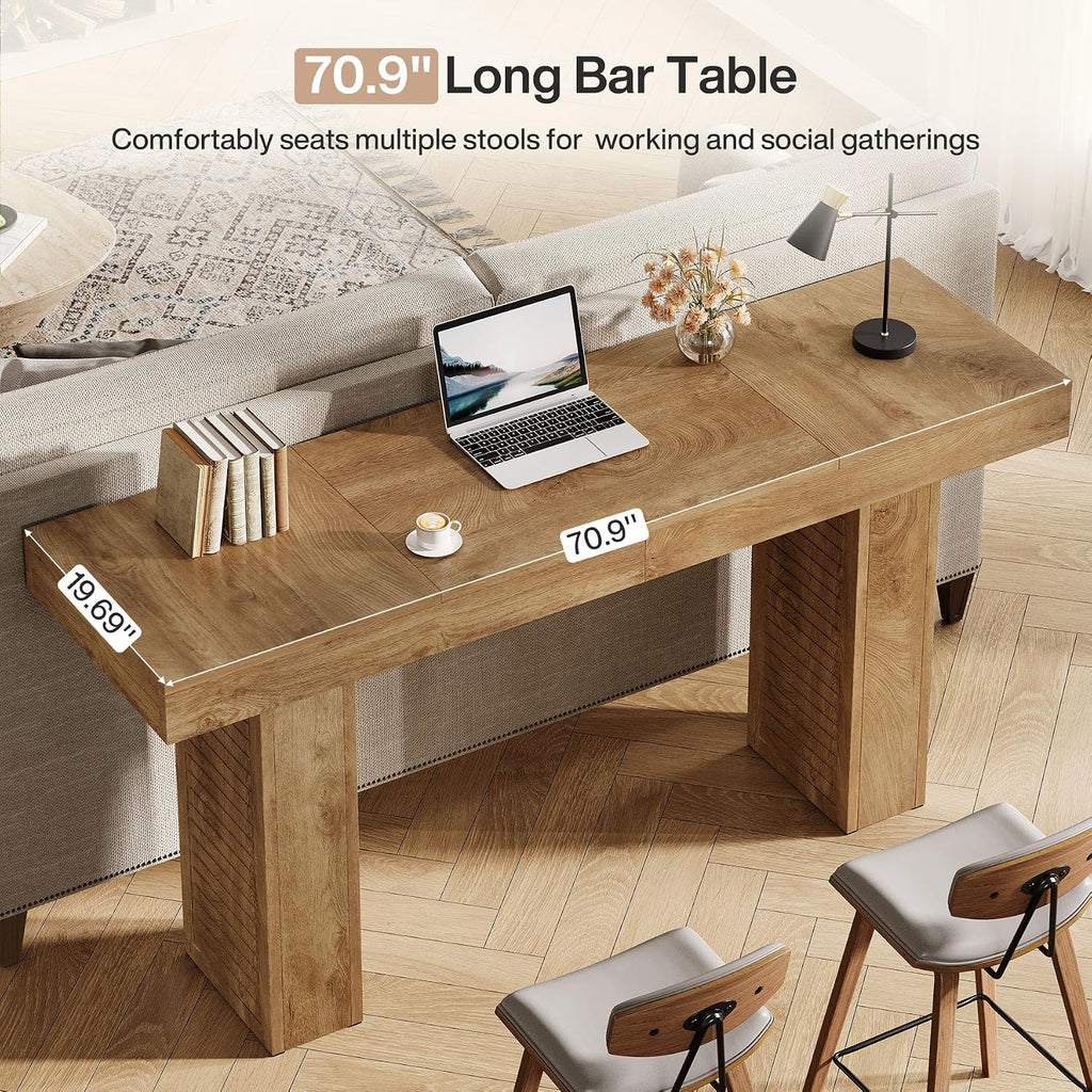 Tribesigns 70.9" Extra Long Bar Table, Rectangular Counter Height Pub Table, Modern Farmhouse Bar Height Table Home Bar Units for Kitchen Island, Bistro, Brown