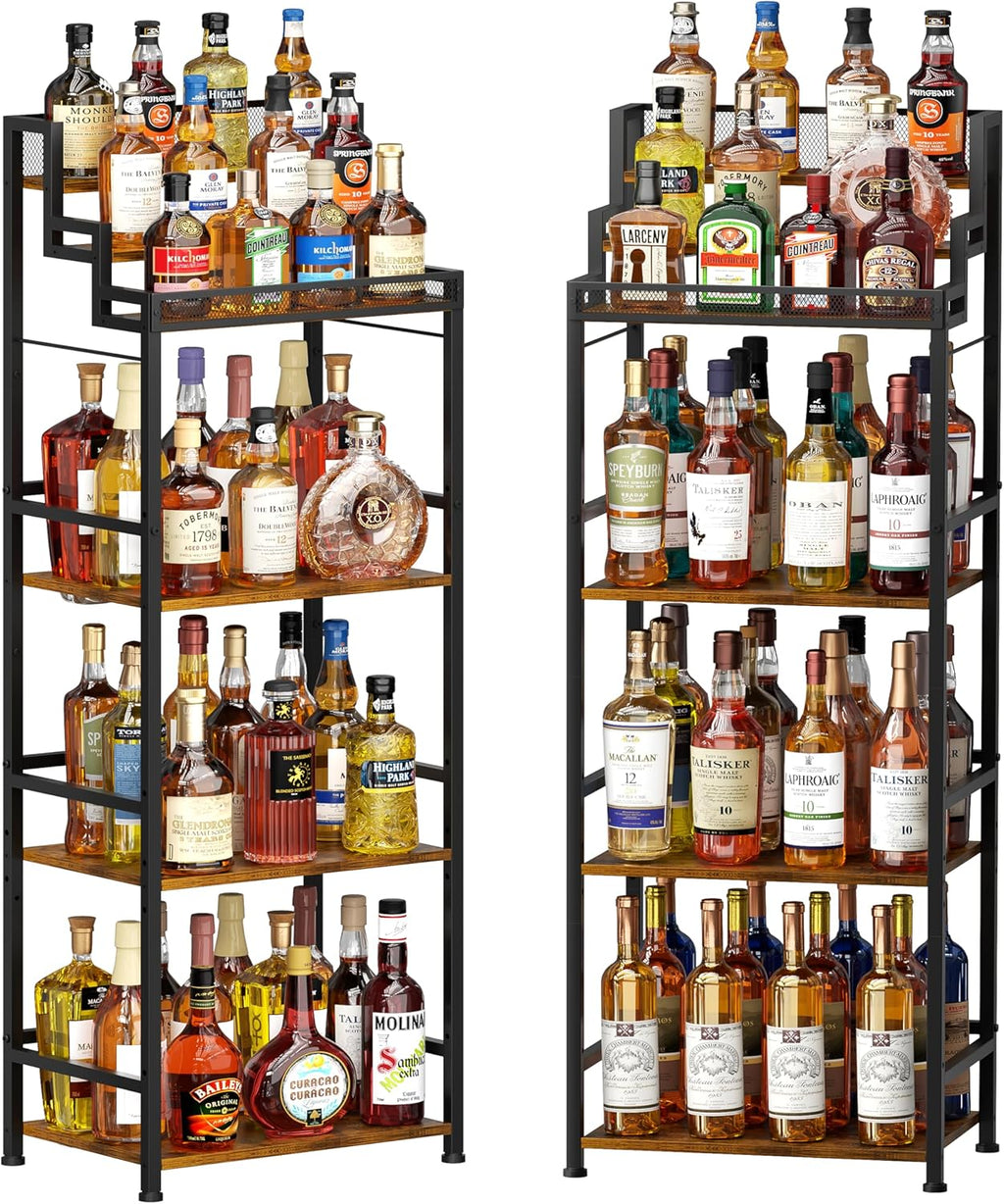 6-Tier Liquor Cabinet for Home Bar, Freestanding Stepped Wine Rack with Open Shelves for Whiskey & Coffee Syrup Storage, Corner Display Stand for Alcohol Bottle, Bar Cart Style for Living Room Kitchen