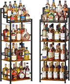 6-Tier Liquor Cabinet for Home Bar, Freestanding Stepped Wine Rack with Open Shelves for Whiskey & Coffee Syrup Storage, Corner Display Stand for Alcohol Bottle, Bar Cart Style for Living Room Kitchen