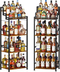 6-Tier Liquor Cabinet for Home Bar, Freestanding Stepped Wine Rack with Open Shelves for Whiskey & Coffee Syrup Storage, Corner Display Stand for Alcohol Bottle, Bar Cart Style for Living Room Kitchen