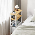 Narrow Side Table, Slim End Table with Magazine Rack, Skinny Bedside Table for Small Spaces, 3 Tier Sofa Couch Table Nightstand for Living Room, Bedroom, Natural LET503Y