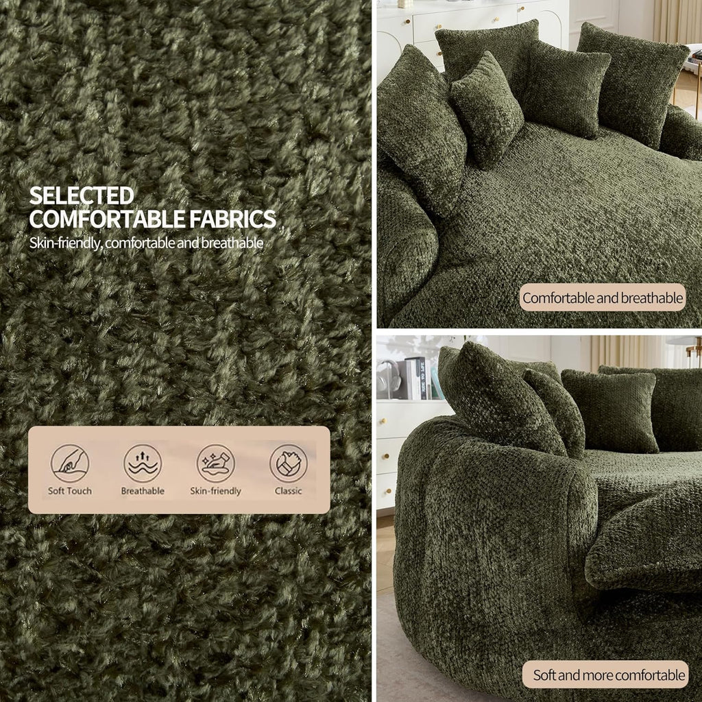 Round Oversized Lounge Chair with Ottoman - Cloud Comfy Boneless Sofa Chair for Living Room Relaxation (Olive Green, Chair and Ottoman)